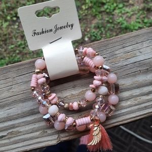 •Angel Wing Stacked Bracelet